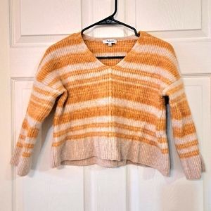 Madewell Cropped Yellow Stripe V-Neck Wool Sweater Women's Size Large